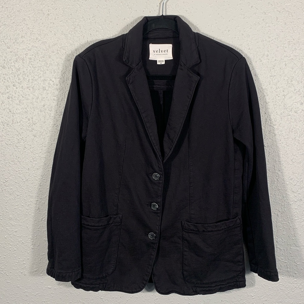 Velvet by Graham & Spencer Black 3 Button 100% Cotton Blazer size XS